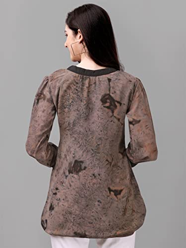 Image of Gufrina Women's Georgette Apple Cut Short Kurti with Long Puff Sleeves Western Style Keyhole Neck Solid Pattern Regular Fit and Mid Thigh Length
