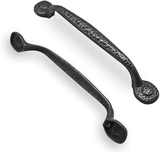 2 Pack 6 Inch (152mm) Hole Center Black Iron Cabinet Pulls,Antique Black Rustic Drawer Pulls Hammered Cabinet Handles Kitchen Cabinet Hardware Vintage Pulls for Drawers.
