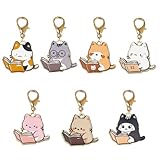 MOZXIRZ 7 Pcs Women Girls Keychain Cute Cat Key Chain Small Bag Charm Metal Keychains Pendant Kawaii Mini Keychain (7Pcs Cat-2)