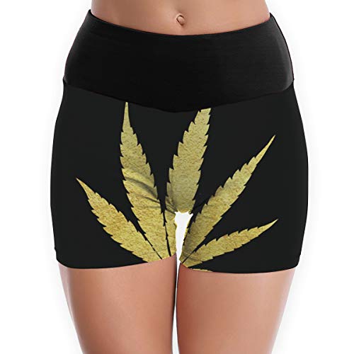 Arthur Women's Stretch Athletic Workout ShortsGold Cannabis Leaf Vector - Metallic GoldenWorkout Yoga Shorts L