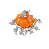 Rhinestone Autumn Pumpkin Brooch for Women Girls Fashion Enamel Halloween Thanksgiving Crystal Leaf Brooches Lapel Pins Fall Holiday Festival Party Dress Accessories Gift (Silver Orange)