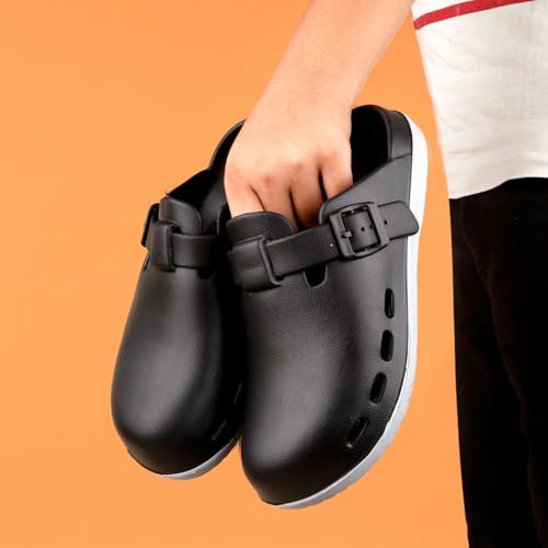Image of Unisex Black Clogs with Adjustable Buckle Strap | Lightweight EVA Comfort Slip-On Sandals for Casual Wear & Outdoor Use