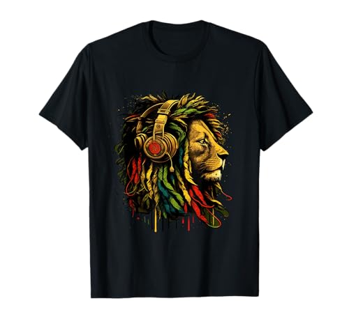 Rasta Reggae Music Casque audio Jamaican Pride Lion of Judah T-Shirt
