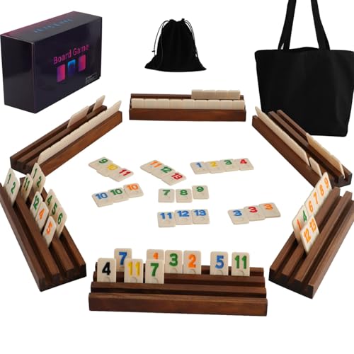 Rummy Cup Original 6 Player Rummy Cup inklusive 160 Spielsteinen 6 Holz-Steinehaltern Kordelzug-Aufbewahrungsbeutel Handtasche für alle Komponent - Klassische Brettspiele für Familie und Party.