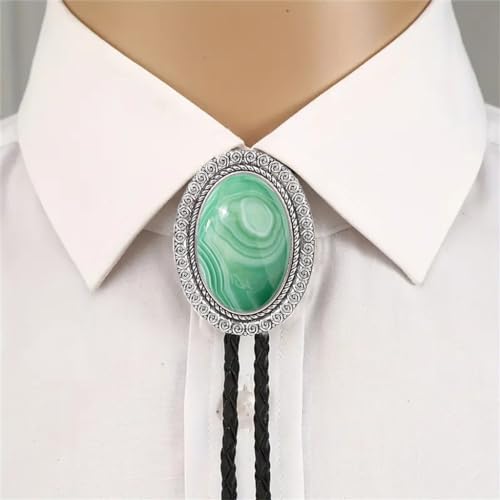 Image of Jeilwiy Bolo Tie for Men Real Stone Westwern Cowboy Ties Silver Bolos Women Leather Necktie Gift for Birthday Christmas