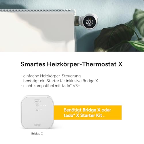tado° Smartes Heizkörperthermostat X, Heizungssteuerung per App und Smart Speaker (Alexa, Siri,...