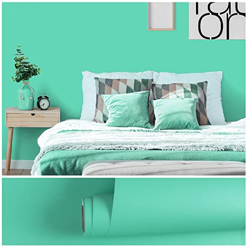 VEELIKE 15.7''x118'' Tiffany Green Wallpaper Peel and Stick Removable Green Contact Paper for Walls Cabinets Shelves Furniture Self Adhesive Vinyl Wall Covering Decorative for Bedroom Living Room Dorm