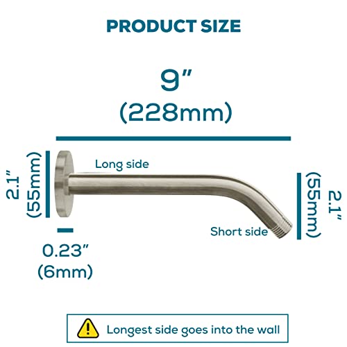 Sparkpod 9 Inch Shower Arm With Flange - Solid Stainless Steel Shower Head Extension Arm, Wall-Mounted For Fixed & Handheld Showerheads - Teflon Tape Included (Tall 9", Elegant Brushed Nickel) #TOP1