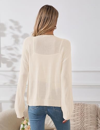Womens Lightweight Button Down Cardigan Sweater Fall 2025 Thin Sheer Knit Crew Neck Long Sleeve Pullover Sweaters3