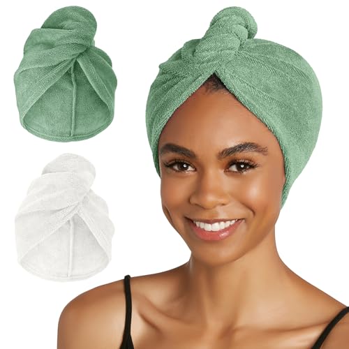 Image of Turbie Twist 2-Pack Microfiber Hair Towel for Beauty, Travel, Gifting - Wrap Turban for Straight, Wavy & Curly Hair - Premium Personal Care - Kashmir & Frosted Mint