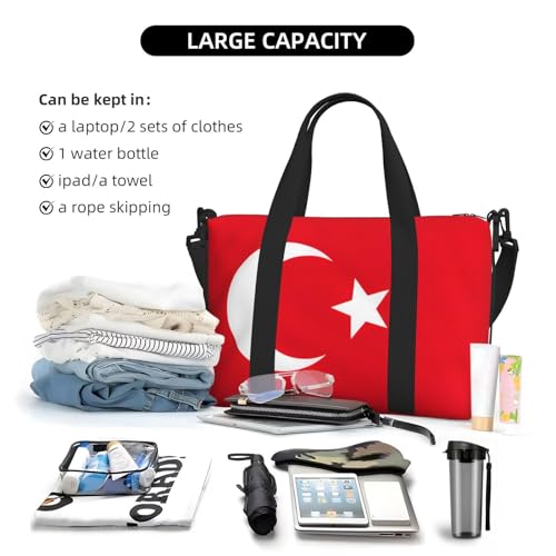 Flag Of Turkey Travel Duffel Bag Carry On Tote Bags For Men,Weekender Overnight Bag,Sports Tote Gym Bag4