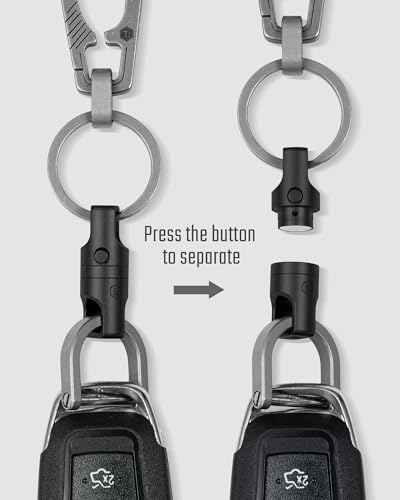 Image of KeyUnity Titanium Magnetic Quick Release Keychain, One-Hand Detachable Connector for Car Keys, USB Drives and EDC, Black, KA48 Large-2 Pack