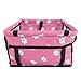 Bear Pattern Pet Carrier Cage, Washable Folding Pet Car Seat with Support Rod, Adjustable Safety Strap for Dogs, Oxford Cloth Travel Carrier Compatible with Front or Rear Car H (Pink paw Print