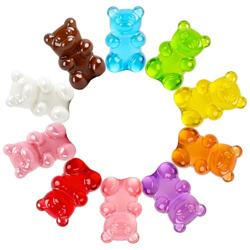 ANNASAMDO Lot de 200 pendentifs en forme d'ourson en résine - Mini figurines en résine - Breloques en forme d'ours multicolores - Pour bricolage, décoration, coque de...