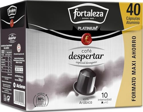 Café Fortaleza Platinium, Cápsulas Compatibles con Nespresso, de Aluminio, Sabor Despertar, Especial Desayuno, 100% Arábica, Tueste Natural, Pack 4x40 - Total 160 uds