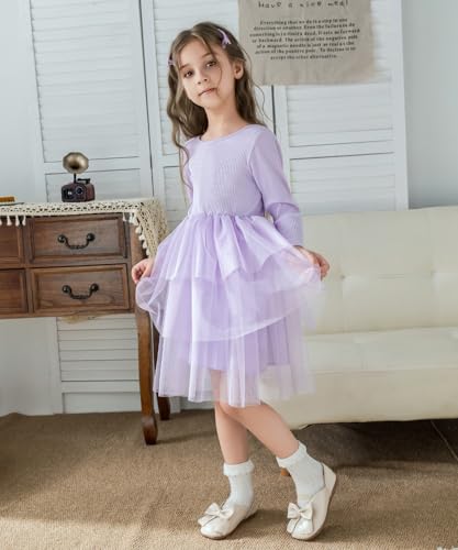 Toddler Girls Tutu Dress Long Sleeve Layered Tulle Fall Cross-Back Party Dresses for Little Girl4