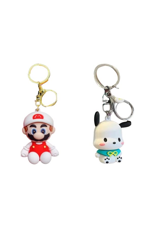 (Pack of 2) YOMNA Cute Keychain, Cartoon Anime Keychain, Action Figure Keyring Cute Cartoon Figure Pendant Model Dolls Kids Gift Toy-(White Brave Hero/White Cute Panda)