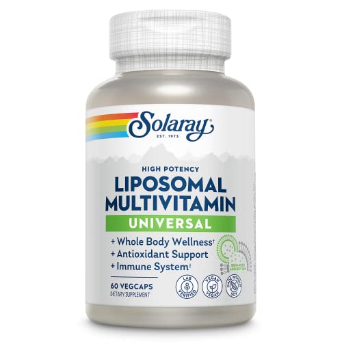 SOLARAY Liposomal Multivitamin for Men & Women High Potency Enhanced Absorption Vitamin C Vitamin D Biotin Methyl B-12 Odor Neutral & Gentle Digestion 30 Servings 60 VegCaps