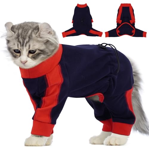 ADNIKIA Cat Pajamas for Cats Only, Sticky Hair Cat Clothes, Long Sleeve Sphynx Clothes, Anti-Licking or Skin Disease Recovery Suit for Female Cats, Kitten Onesie Pajamas, DarkBlue, 2XL