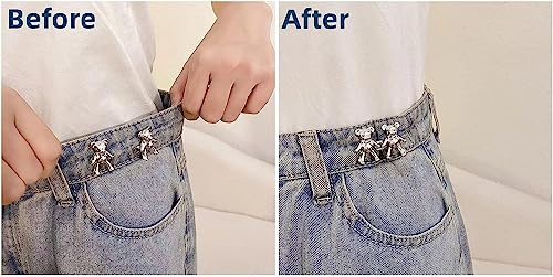 Image of 2pcs Cute Bear Button Pins for Jeans Adjustable Teddy Bear Button Pins Waist Buckle for Loose Jeans Pants, Detachable Buttons for Jeans Waist Buckle No Need Sewing Waist Tightener Clip (Bear Silver)