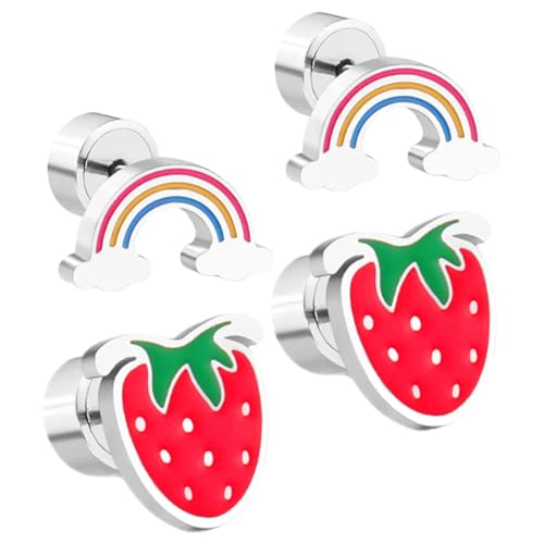 Boucles d'oreilles hypoallergéniques à dos plat en lot de 2 paires arc-en-ciel