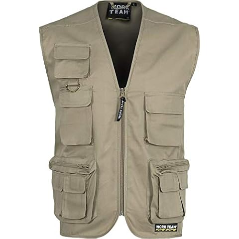 Chaleco Safari Multibolsillos Beige Teamwork Hombre XL Cover