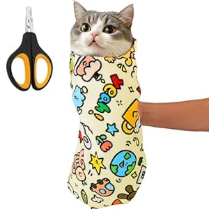 BABORUI Cat Grooming Wrap for Cutting Nails – Self-Adhesive Cat Swaddle Wrap with Nail Clipper, Anti-Scratch Cat Burrito Wrap for Nail Trimming, Cat Grooming Supplies