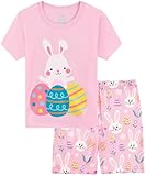 Popshion Girls Easter Pajamas Toddler Girl Easter Bunny Summer Clothes 100% Cotton Short Sleeve Sleepwear 4t