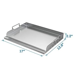 Skyflame Universal Stainless Steel Griddle Flat Top Plate with Even Heating Bracing for BBQ Charcoal/Gas Grills, Camping, Tailgating, and Parties 17" x 13" Skyflame Universal Stainless Steel Griddle Flat Top Plate with Even Heating Bracing for BBQ CharcoalGas Grills Camping Tailgating and Parties 17 x 13