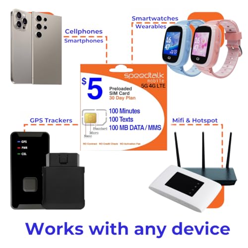 SpeedTalk Mobile $5 Prepaid Wireless Pay Go Plan for Smartphones & Cellphones...
