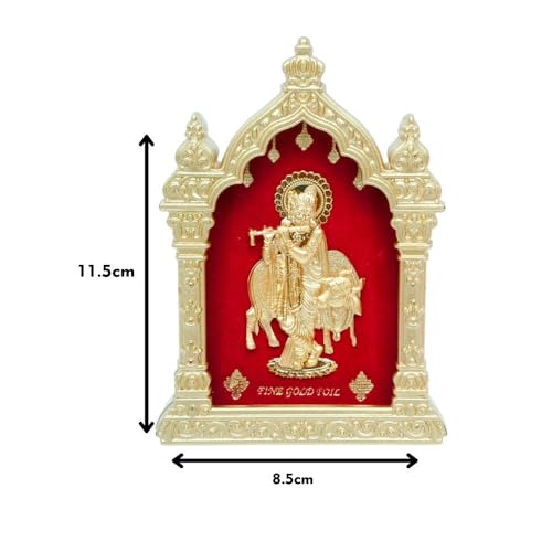 Image of EKA Temple Series Krishna with Cow Tabletop | Gold Foil | Krishna Showpiece for Home Temple, Pooja Room & Office Decor | Ideal Janmashtami, Housewarming & Spiritual Gift (9cm x 4cm x 11cm)