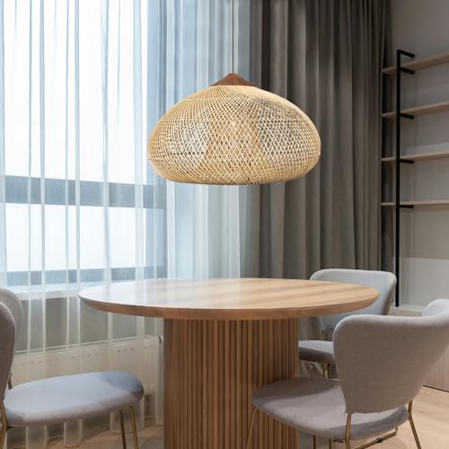 Lámpara de ratán para techos altos regulable que elimina la luz fría del salón 2