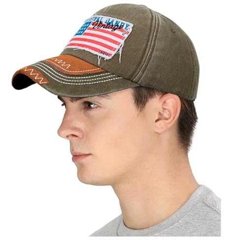 Image of Handcuffs Denim Caps for Men & Women American Flag Embroidered Hats | Baseball Cap | Casual Caps | Summer Hat (Khaki)