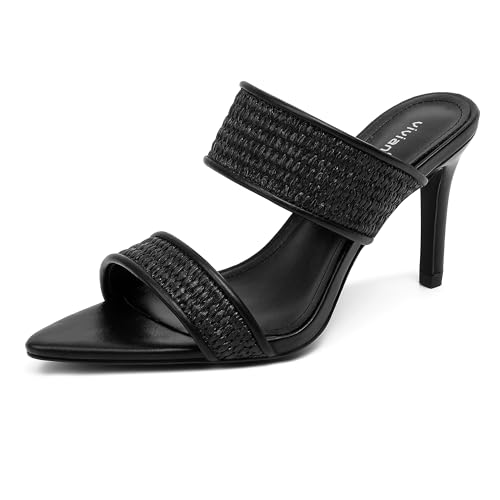 Image of vivianly Clear Pointed Toe Heels Sandals Transparent Strap Stiletto High Heels Slip on Mules for Women