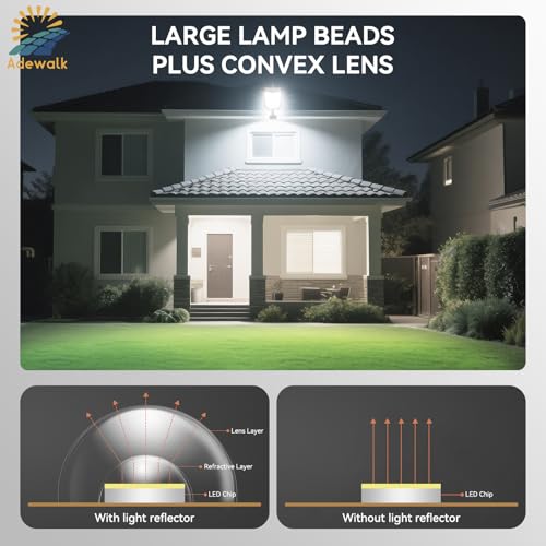 Image of Adewalk Solar Lights Outdoor - Convex Lens Solar Flood Lights, Dusk to Dawn, IP66 Waterproof Solar Street Lights Outdoor, Solar Security Lights with Motion Sensor and Remote for Yard, Patio, 2PACK