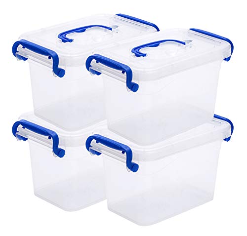 2 L Small Storage Box, Clear Storage Latch Bin with Lid and Handle, 4-Pack