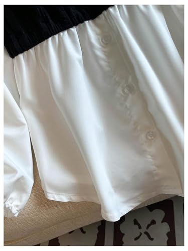 Image of SweatyRocks Girl's Color Block Collar Blouse Button Front Ribbed Knit Long Sleeve Dress Shirts