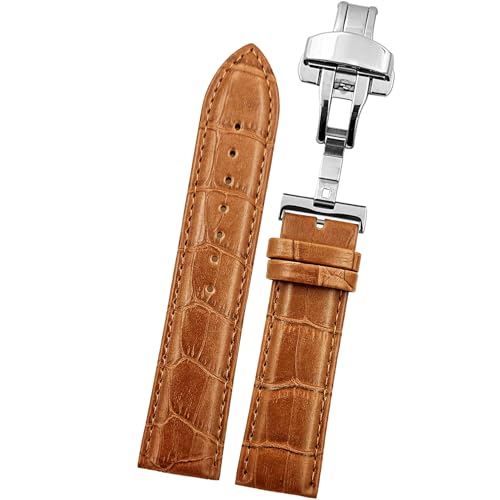 DBLACK ''HOOK'' Leather Watch Strap with Butterfly Lock, Bamboo Design Pattern Full Padded Watch Belt // For 18mm, 20mm, 22mm, or 24mm Watch Band (Choose Your Size & Color) (Tan, 24mm)
