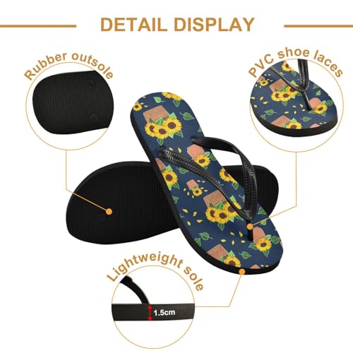 Sunflower Leaf Darkblue Flip Flops for Beach Thong Sandals Anti-slip Lightweight Beach Shoes for Summer Travel Swim3