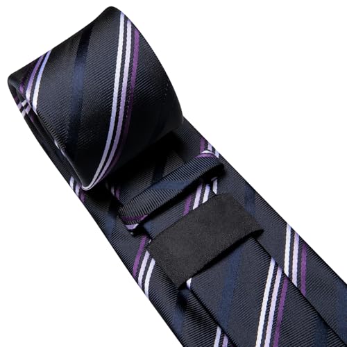 Image of Dubulle Mens Paisley Floral Silk Tie for Men Striped Necktie and Pocket Square Cufflinks Set Wedding Business