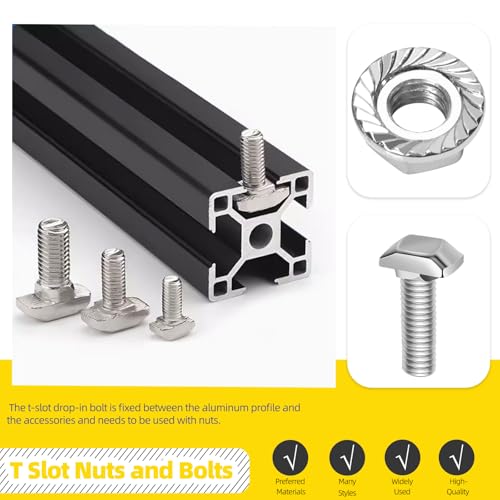 Image of 40 Sets M5 T Slot Drop-in Bolt, M5 x 10 /12 / 16 / 20mm Hammer Head T-Slot Drop-in Stud Sliding Bolt Screw with Flange Nut for European Standard 20 Series Aluminum Profile