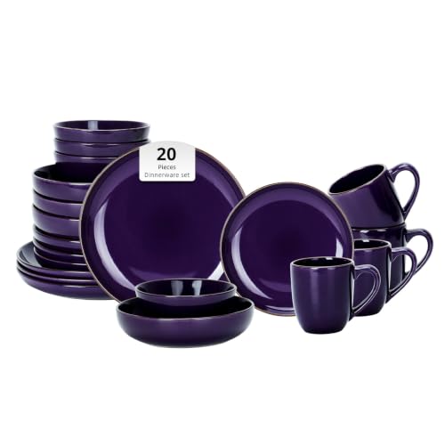 HomeVSS Ensemble de vaisselle de 20 pièces - Sert 4, Ensemble de plats et bols à glaçure...