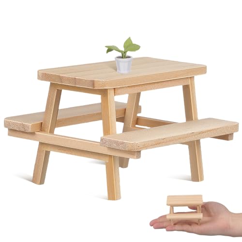 Mesa de picnic mini de madera con sillas unidas para exhibición y maquetas
