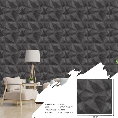 Image of Kayra Decor PVC Wall Panel - PVC Diamond Design, Nexa Grey Color 19.7 inch X 19.7 inch (Pack of 18) - Covers 48.51 Sq. Ft.