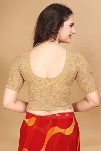 Image of SFT Women's Polycotton Readymade Saree Blouse with Round Neck Half Sleeves Solid Pattern Regular Fit Pull On Closure and Standard Length