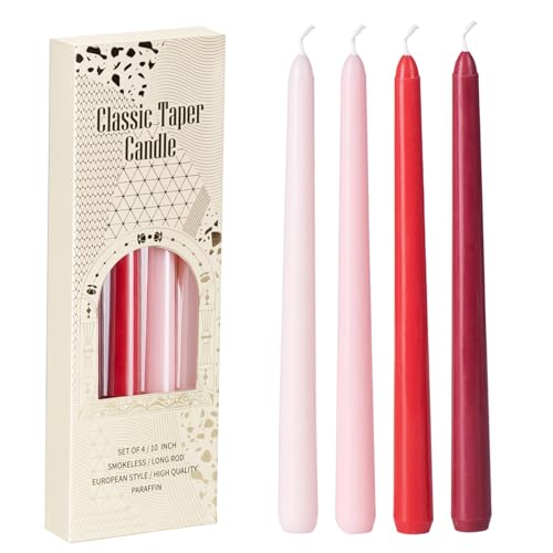 KONNI Taper Candles 10 inch Tapered Candle 4 Pack Red