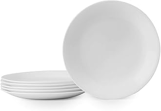 Corelle Vitrelle 6-Piece Salad Plates Set, Triple Layer Glass and Chip Resistant, 8-1/2-Inch Lightweight Round Plates, Winter Frost White