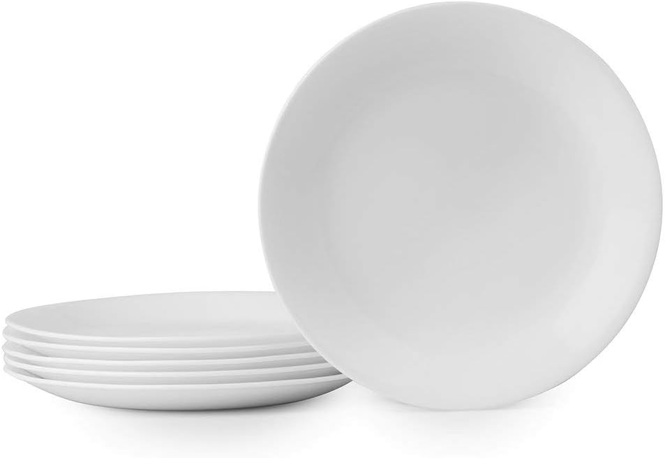 Corelle Vitrelle 6-Piece Salad Plates Set, Triple Layer Glass and Chip Resistant, 8-1/2-Inch Lightweight Round Plates, Winter Frost White
