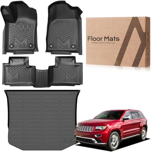 TPE Automotive Floor Mats & Cargo Liner Custom for 2016-2021 Jeep Grand Cherokee & 2022 WK (Not for L) All Weather Cover Protection Waterproof Black Floor Liner Front & Rear Row Full Set Car Mats