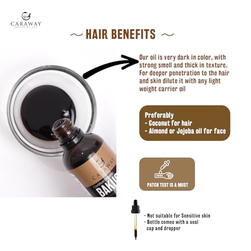 Image of Caraway Jamaican Black Castor Oil for Hair Growth, Eyelash & Eyebrow Care | Cold-Pressed, Pure & Organic | Scalp Massage & Skin Moisturizing | Mascara Kit Included | Face & Skin Care | 100ml / 3.4oz